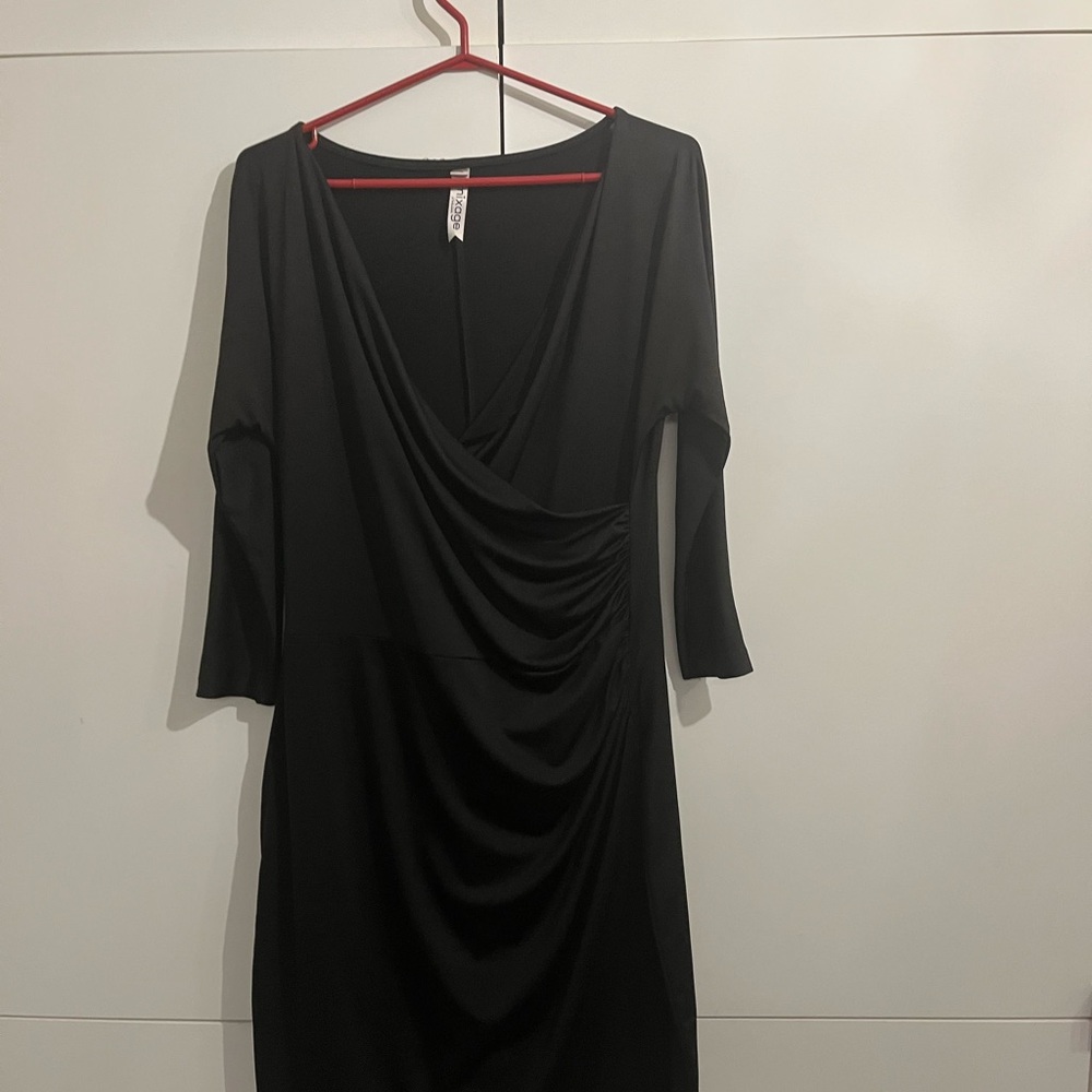 Chic Black Draped Long Sleeve Dress